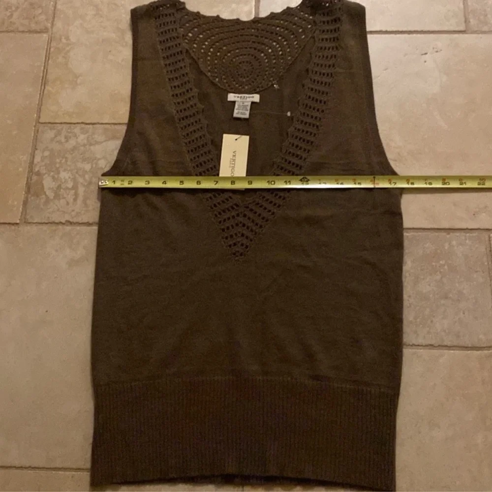 Vertigo Paris $160 NWT Angora Sleeveless Crochet Sweater Vest Tunic Olive Tan M - Picture 9 of 13
